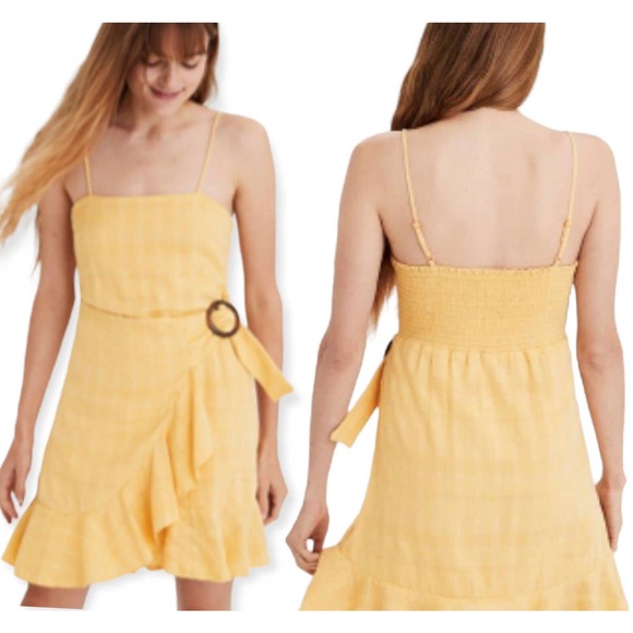 🚨American Eagle Outfitters Womens Size XL Faux Wrap Cami Dress Summer Yellow - Picture 10 of 10